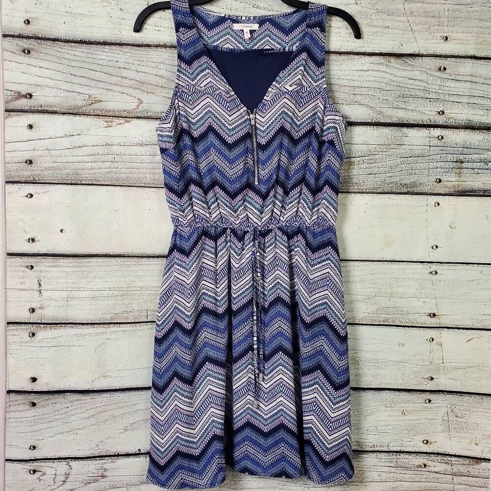 Maurices Small Sleeveless Chevron Print Dress Blue Purple Zip Front